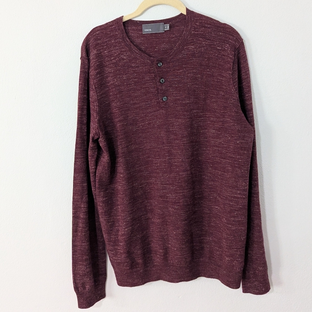 Vince Wool Linen Blend Henley Sweater Pullover Heathered Red Medium M